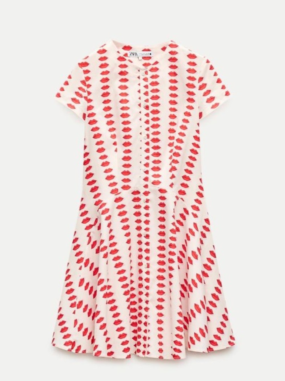 Zara White Mini Dress with Red Lip Print